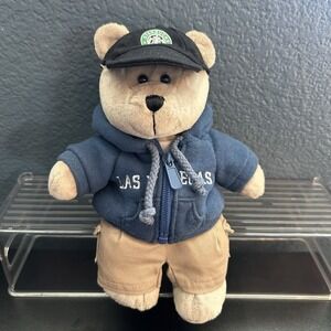 Starbucks Las Vegas Bearista Bear 2007 Local Edition Plush Blue Zip Hoodie & Cap